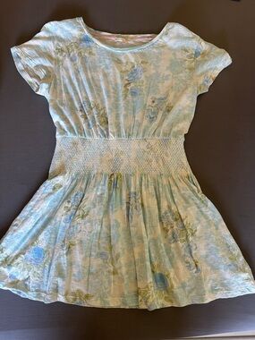 LoveShackFancy Light Blue Floral Smocked Waist Dress